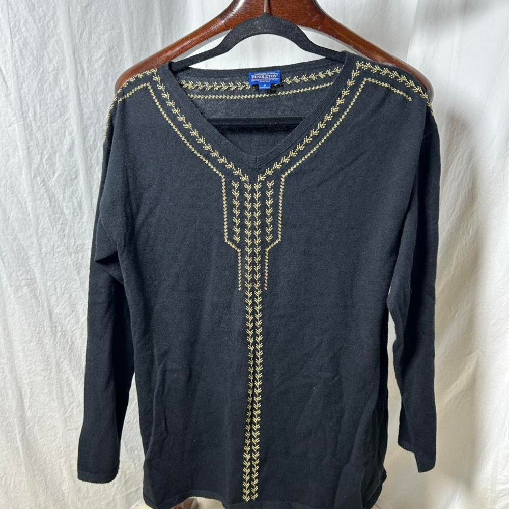 Pendleton Embroidered Cotton Merino Wool Sweater Black/Gold Size Women's Medium